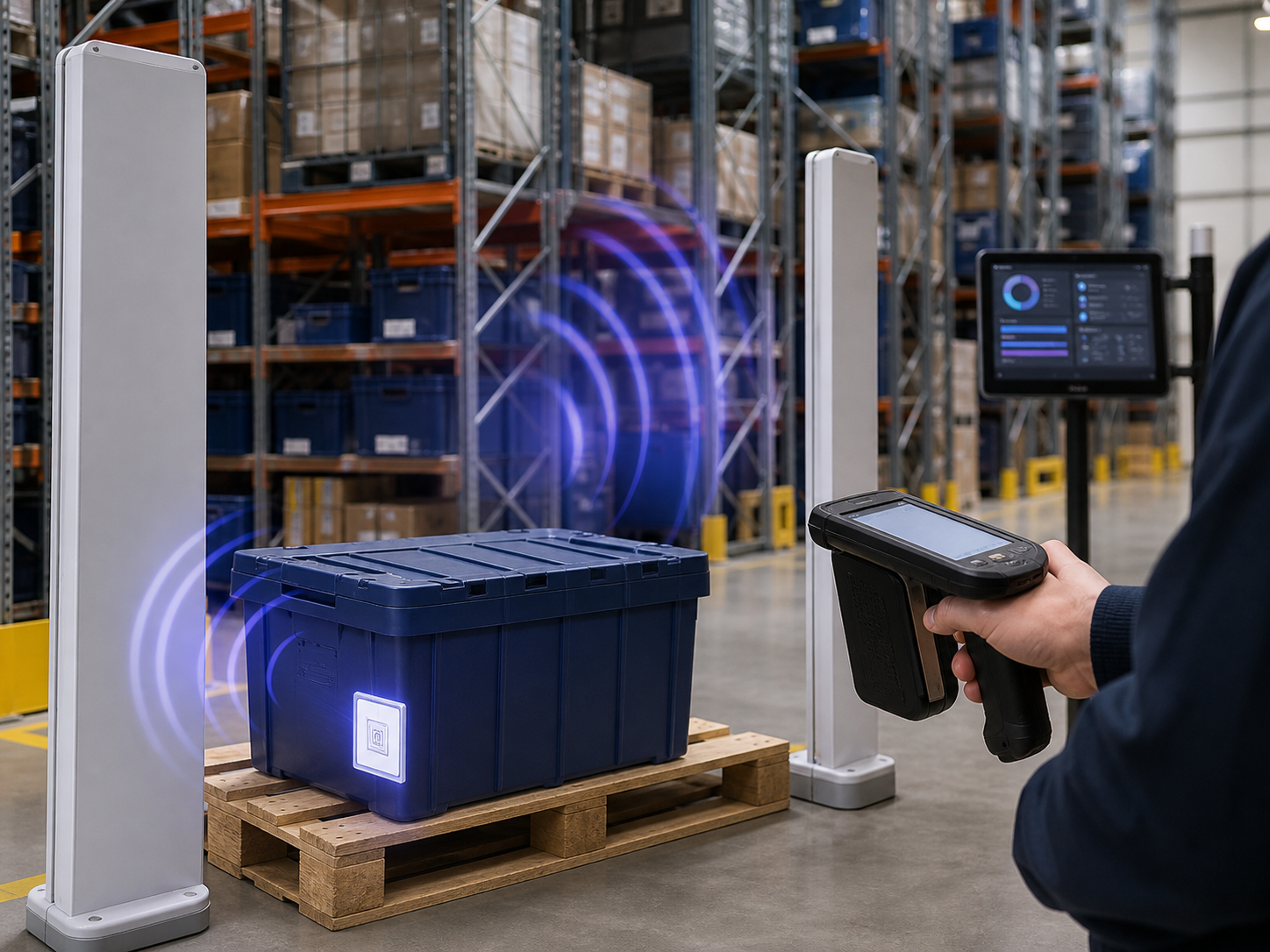 RFID asset tracking system monitoring warehouse inventory